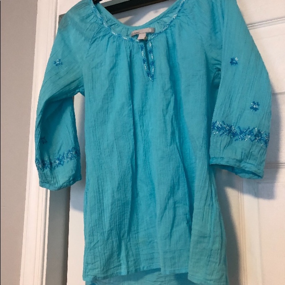Old Navy Gauze Blouse, S,Turquoise -embroidery